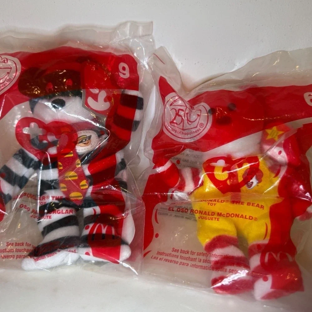 Ty Teenie Beanie Babies McDonalds 25th Anniversary Ronald & Hamburglar Bears Set